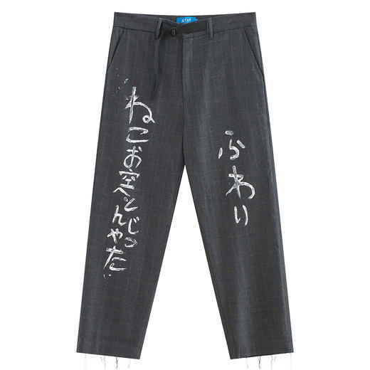 POH 日文歌詞手寫塗鴉破壞羊毛混紡格纹西裝褲潮流原宿风直筒裤潮 商品图4