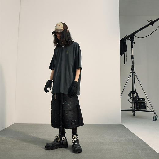 POH「画工泼墨」 假两件层次感五分中裤宽松街头休闲牛仔短裤子男 商品图0