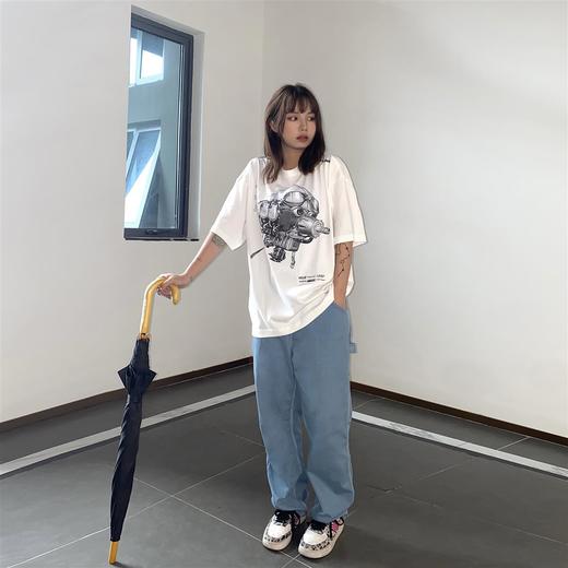 POH 「钢铁之心」 飞机头印花复古街头潮牌T恤宽松落肩短袖男夏季 商品图1