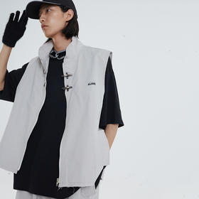 POH「编码特工员」 金属飞机扣流苏破坏拉链立领双色马甲男夏季潮