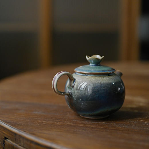 「景德镇手拉坯小茶壶」高温原矿孔雀绿釉粗陶球孔壶 家用小号陶瓷泡茶壶 商品图3