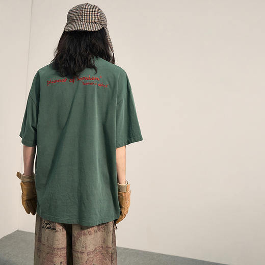 POH「希腊神话」染色做旧古着刺绣短袖T恤男质感落肩宽松打底上衣 商品图3