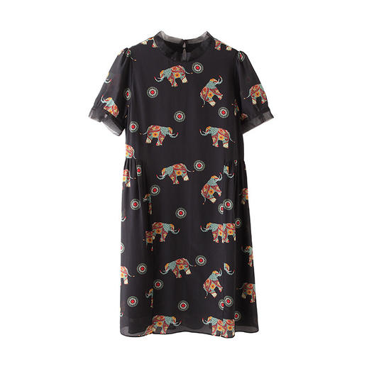 丁摩连衣裙夏新品欧美印花宽松显瘦真丝连衣裙短袖100%桑蚕丝裙72501 商品图4