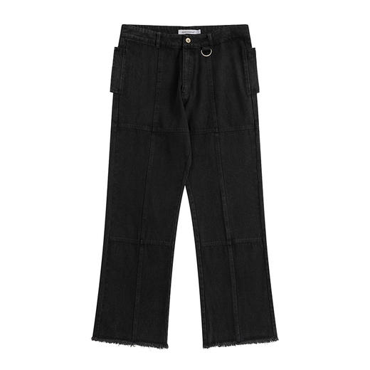 POH 水洗做旧拼接喇叭结构牛仔裤男潮流百搭直筒裤国潮街头休闲裤 商品图4