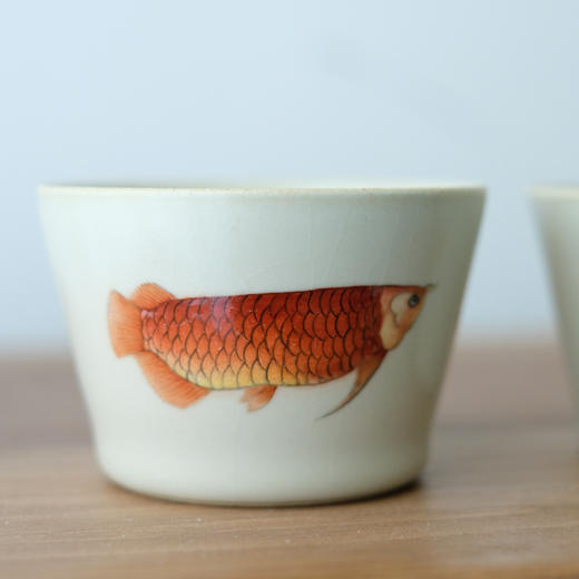 「景德镇汝窑手绘粉彩金龙鱼手工竹节杯」大号汝瓷开片主人杯 招财纳福 商品图3