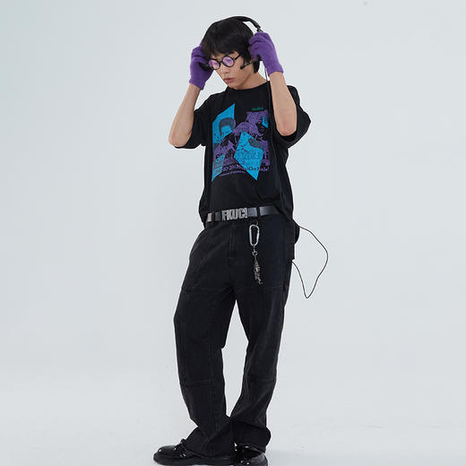 POH「梦幻团队」拼色印花街头休闲宽松夏季潮流落肩短袖T恤男潮牌 商品图2