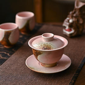 「景德镇手拉坯粉色盖碗」高温原矿窑变釉梨花三才盖碗 密合性好 陶瓷泡茶碗