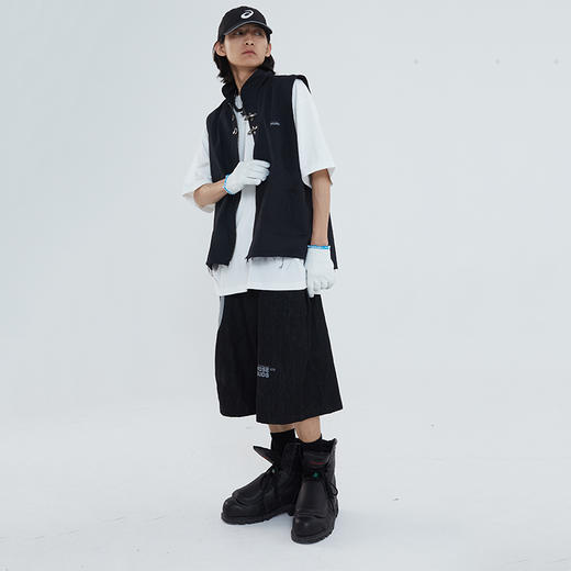 POH 口袋弧形拼色廓形拼接牛仔短裤男夏季潮牌百搭潮流街头五分裤 商品图1