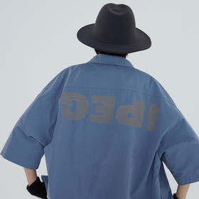 POH 「程序编码员」街头纯色休闲印花宽松短款双色衬衫男夏季潮