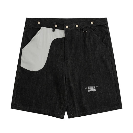 POH 口袋弧形拼色廓形拼接牛仔短裤男夏季潮牌百搭潮流街头五分裤 商品图4