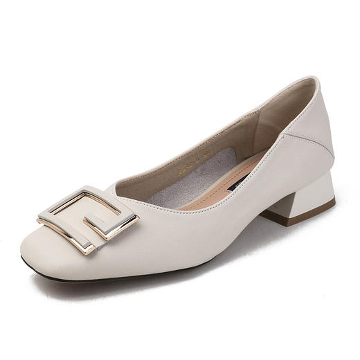 【服饰鞋包】音哲方头浅口粗跟低跟妈妈单鞋 商品图1