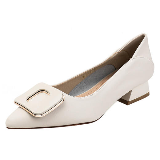 【服饰鞋包】音哲尖头浅口粗跟低跟妈妈单鞋 商品图1