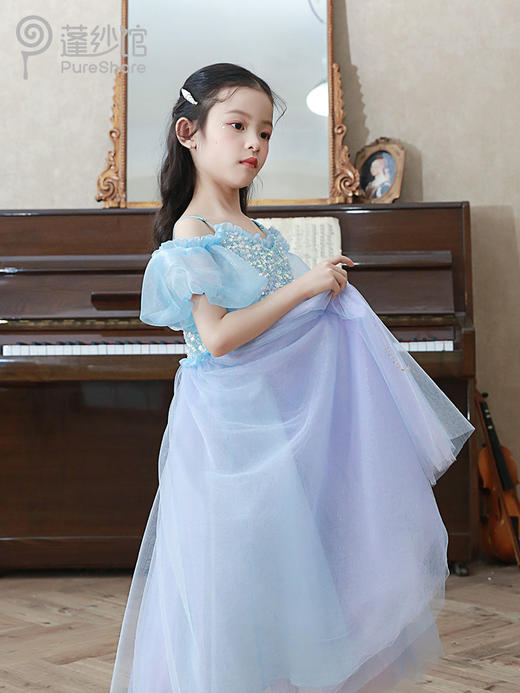 pureshare美人鱼2公主裙女童连衣裙2021年夏艾莎蓬纱洋气礼服-海姑娘 商品图1