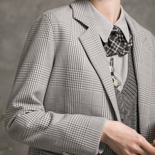 famecoco范可儿格子西装经典百搭韩版上衣外套F216AW001 商品图3