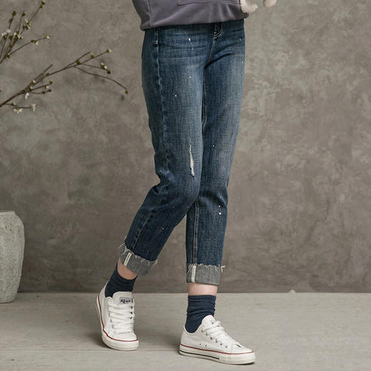 Famecoco范可儿女士牛仔裤秋季直筒设计感裤子F216GA006 商品图1