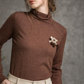 famecoco范可儿高领针织衫女秋百搭纯色卷边打底衫F216DC009