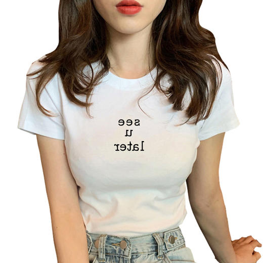 【简约字母印花T恤】T恤女ins潮夏季韩版BF修身显瘦女士圆领短袖上衣 商品图4