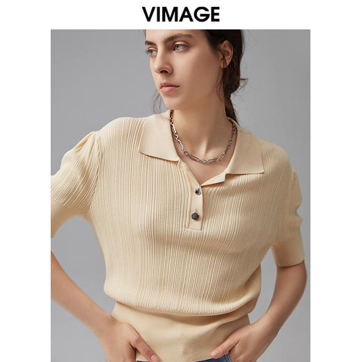 VIMAGE纬漫纪夏季新款透气修身短袖针织衫V1501117 商品图2