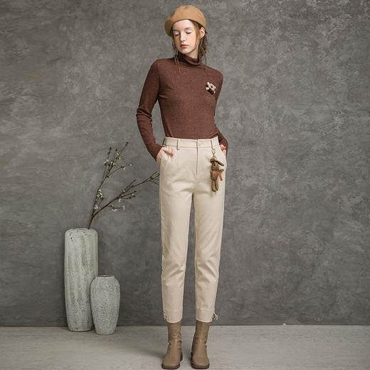 Famecoco范可儿休闲裤女秋季纯棉直筒裤长裤F216GA004 商品图3