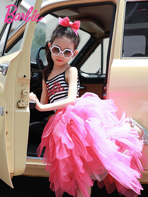 【非质量问题不退换】Barbie芭比 夏日舞会 女童吊带新款夏T恤上衣纯棉 商品图1