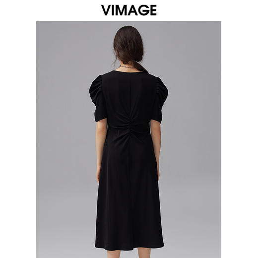 VIMAGE纬漫纪夏季新款雪纺收腰长裙高腰泡泡袖中长款连衣裙V1507192 商品图3
