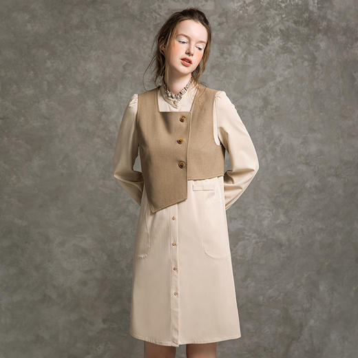 famecoco范可儿连衣裙套装两件套秋连衣裙马甲时尚套装F216EA002 商品图1