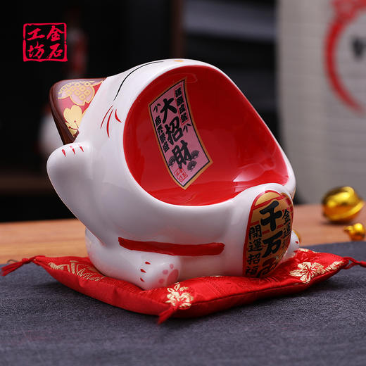 金石工坊大嘴招财猫万用座手机支架可爱桌面陶瓷创意摆件 商品图3