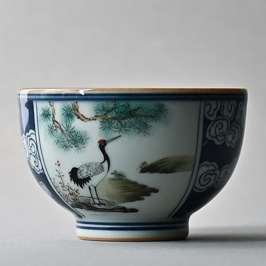 「景德镇手工主人杯」手绘青花粉彩仙鹤延年仿古胎罗汉杯 陶瓷大号主人杯 商品图6