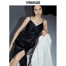 VIMAGE纬漫纪夏季新款时尚舒适性感吊带开叉连衣裙女裙V1507182