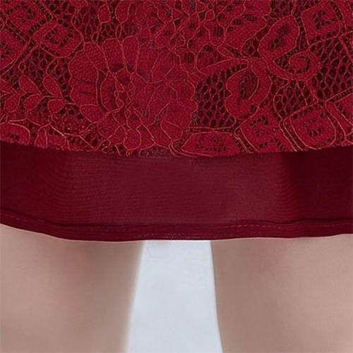 YQ-555 妈妈装短袖裙子女中长款长袖连衣裙网纱蕾丝裙纯色春季修身裙 商品图6