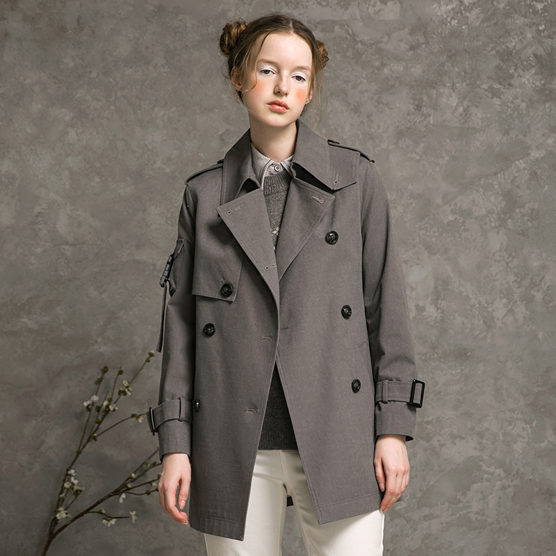 Famecoco范可儿风衣外套女秋原创复古小个子中长款F216AA003