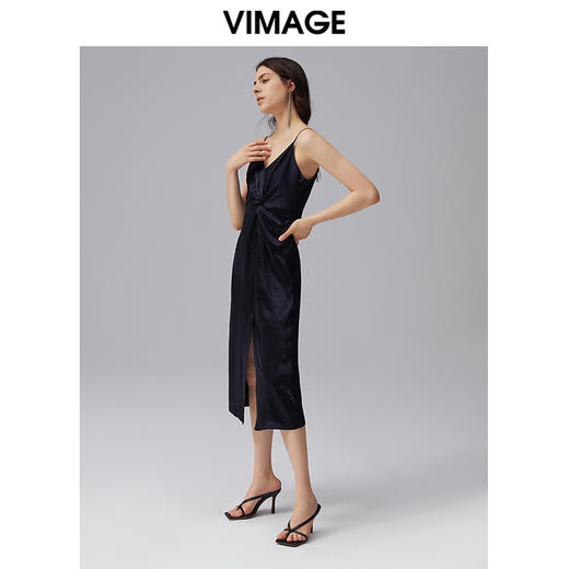 VIMAGE纬漫纪夏季新款时尚舒适性感吊带开叉连衣裙女裙V1507182 商品图1