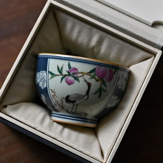 「景德镇手工主人杯」手绘青花粉彩仙鹤延年仿古胎罗汉杯 陶瓷大号主人杯 商品图2