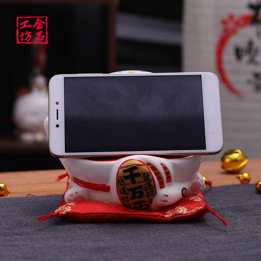 金石工坊大嘴招财猫万用座手机支架可爱桌面陶瓷创意摆件 商品图6
