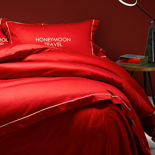 佳丽斯60支纯棉婚庆四件套结婚红色被套床单全棉绣花新婚套件 商品图8