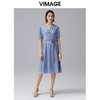 VIMAGE纬漫纪夏季新款V领系带高腰显瘦气质连衣裙长款薄V1507178 商品缩略图1