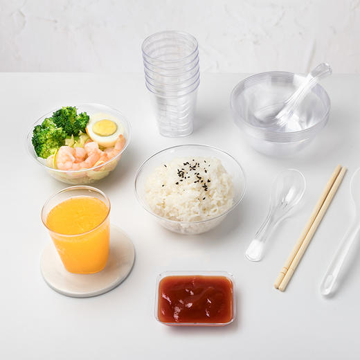 喇叭花一次性水晶餐具四件套装酒席火锅烧烤野餐家用杯碗碟勺100套 商品图4