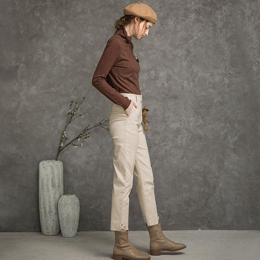 Famecoco范可儿休闲裤女秋季纯棉直筒裤长裤F216GA004 商品图4