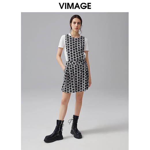 VIMAGE纬漫纪夏季新款女装简约裙印花连衣裙修身百搭V307006 商品图1