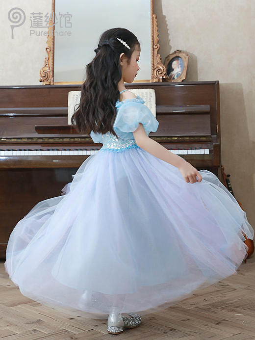 pureshare美人鱼2公主裙女童连衣裙2021年夏艾莎蓬纱洋气礼服-海姑娘 商品图3