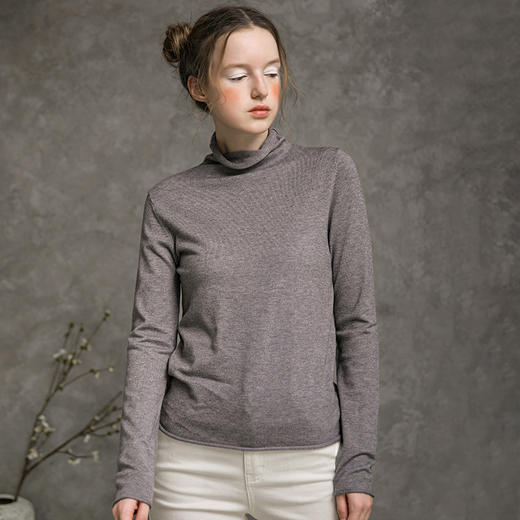 famecoco范可儿高领针织衫女秋百搭纯色卷边打底衫F216DC009 商品图1