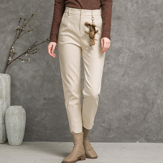 Famecoco范可儿休闲裤女秋季纯棉直筒裤长裤F216GA004 商品图2