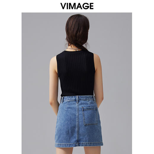 VIMAGE纬漫纪夏季新款纯色圆领宽带无袖内搭显瘦上衣针织衫V1501118 商品图3
