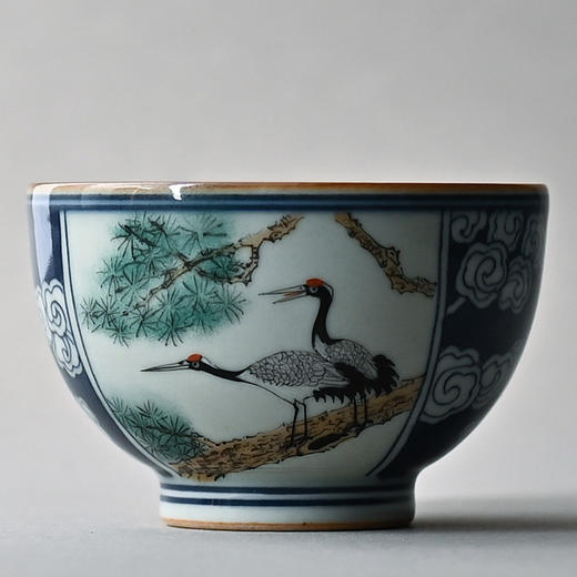 「景德镇手工主人杯」手绘青花粉彩仙鹤延年仿古胎罗汉杯 陶瓷大号主人杯 商品图4