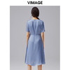 VIMAGE纬漫纪夏季新款V领系带高腰显瘦气质连衣裙长款薄V1507178 商品缩略图3