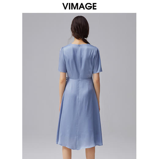 VIMAGE纬漫纪夏季新款V领系带高腰显瘦气质连衣裙长款薄V1507178 商品图3