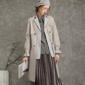 Famecoco范可儿假两件风衣秋季女士气质中长款外套F216AT001