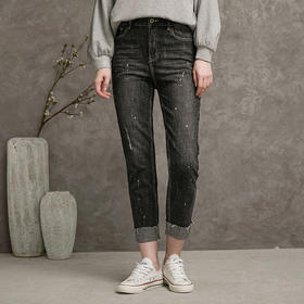 Famecoco范可儿女士牛仔裤秋季直筒设计感裤子F216GA006