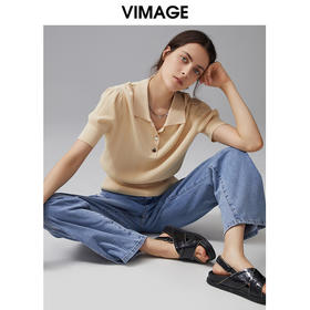 VIMAGE纬漫纪夏季新款透气修身短袖针织衫V1501117