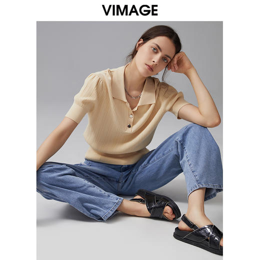 VIMAGE纬漫纪夏季新款透气修身短袖针织衫V1501117 商品图0